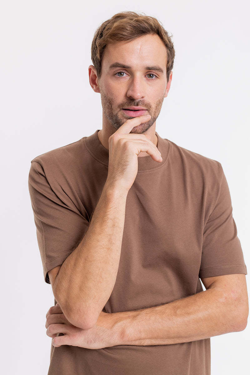 T-shirt en coton bio | Marron "big collar chestnut"