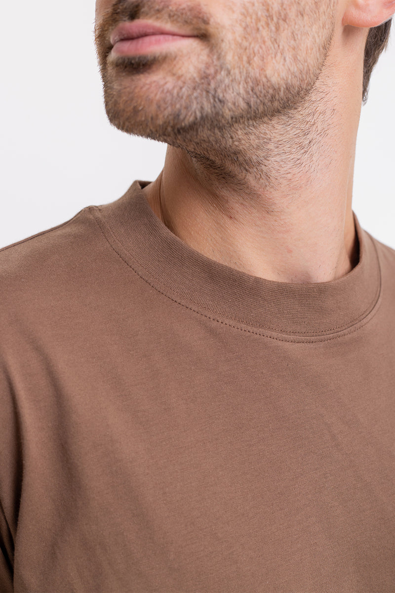 T-shirt en coton bio | Marron "big collar chestnut"