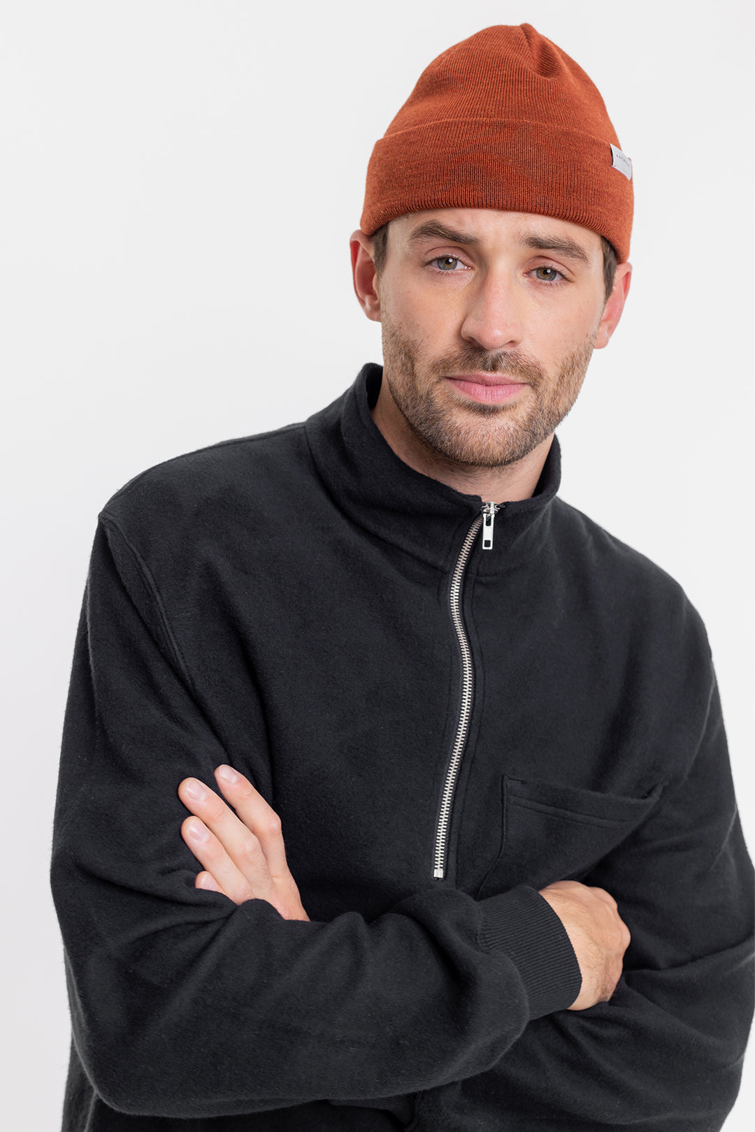 Sweat noir col zippé en coton bio - half zip sweatshirt black