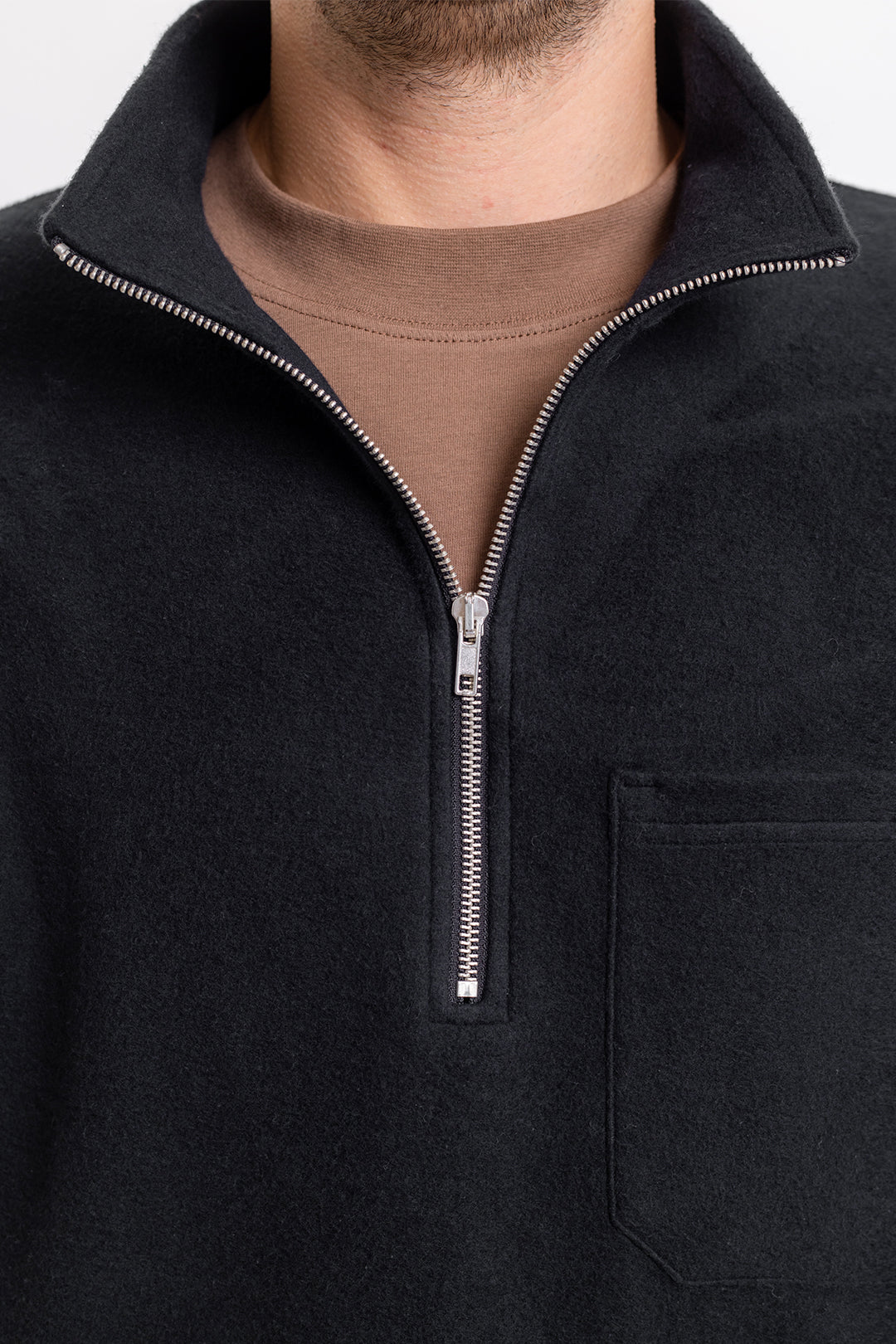 Sweat noir col zippé en coton bio - half zip sweatshirt black