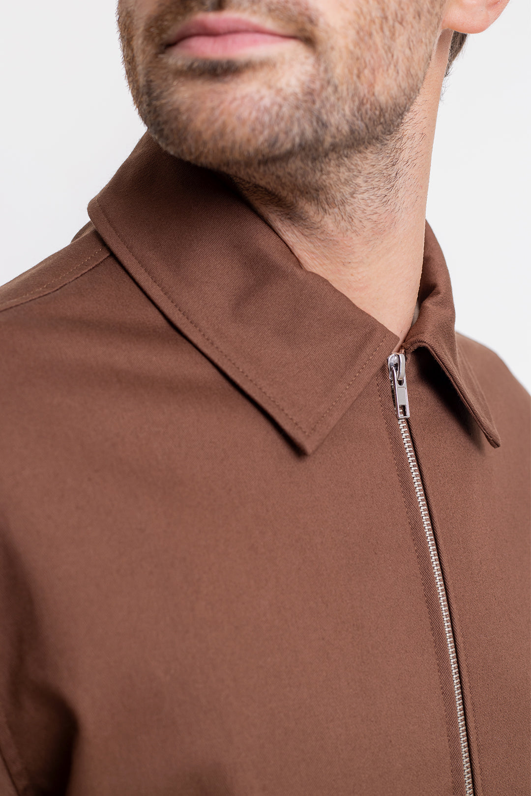 Veste zippée marron en coton bio - workwear zip jacket chestnut