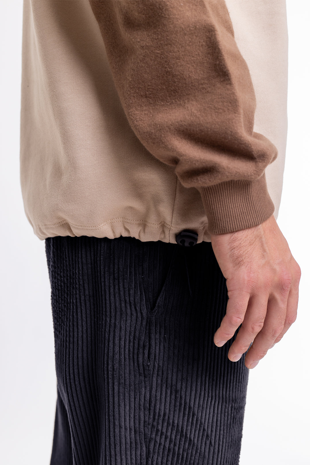 Sweat marron et beige en coton bio - divided half zip sweatshirt oatmeal/chestnut