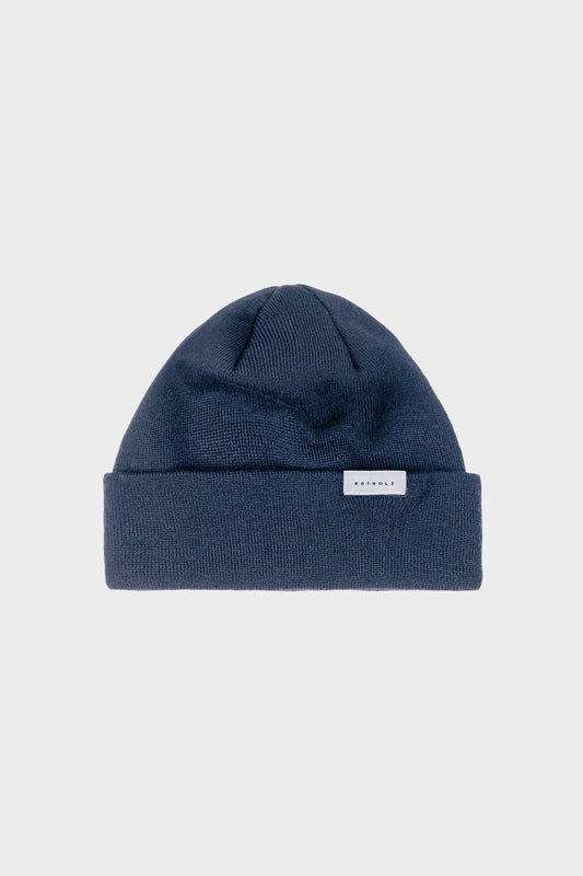 Bonnet bleu denim marin en laine mérinos bio - short fine merino beanie denim