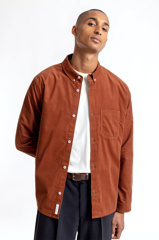 Chemise ample caramel en velours de coton bio - corduroy work shirt caramel