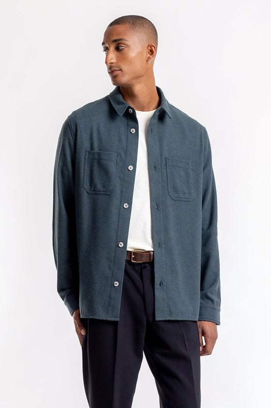 Chemise en flannelle verte en coton bio - casual shirt green speckle
