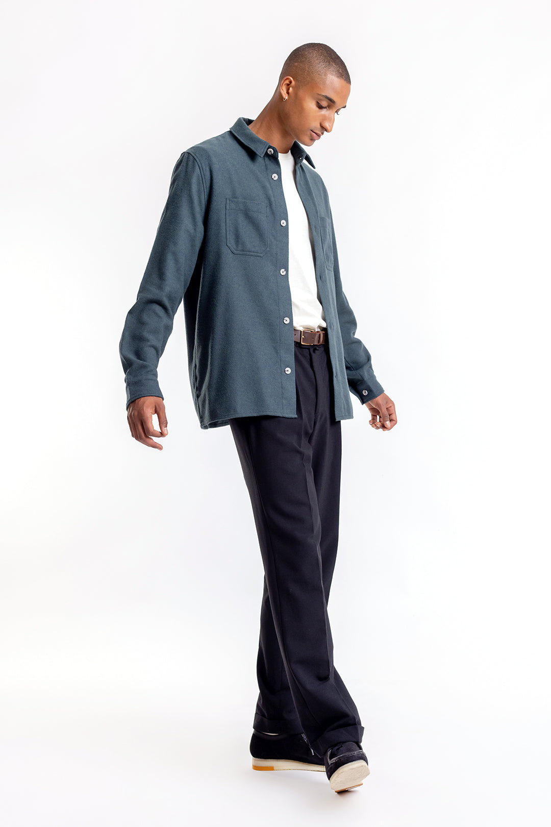 Chemise en flannelle verte en coton bio - casual shirt green speckle
