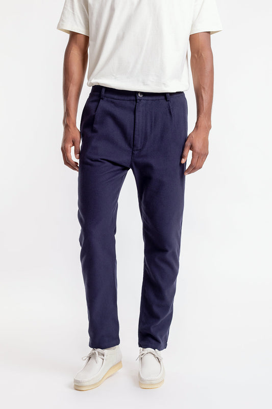 Pantalon droit marine en coton bio - everyday pant black tonal stripe