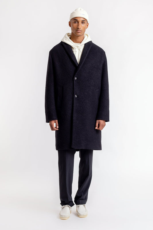 Manteau long noir en laine et coton bio - wool formal coat black men