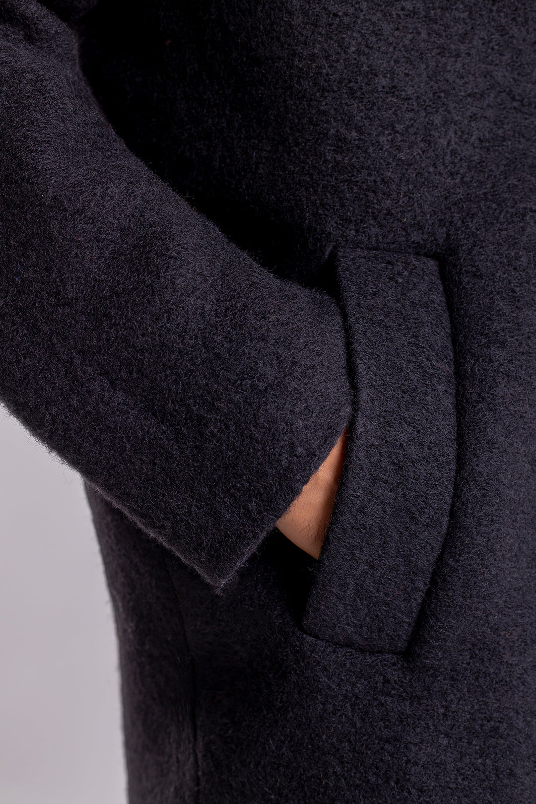 Manteau long noir en laine et coton bio - wool formal coat black men
