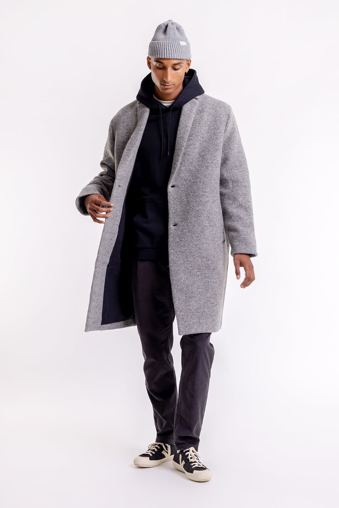 Manteau long gris en laine et coton bio - wool formal coat grey men