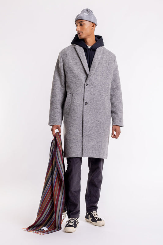 Manteau long gris en laine et coton bio - wool formal coat grey men