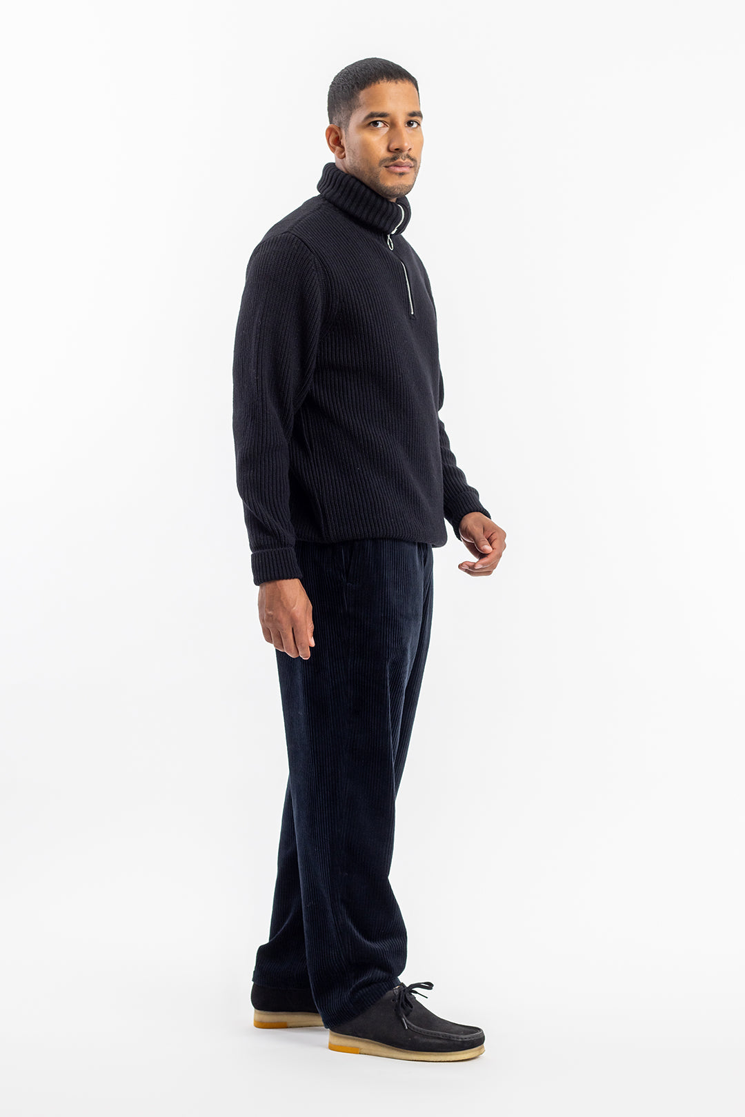 pull maille col zippé en laine recyclée | noir "knit troyer black"