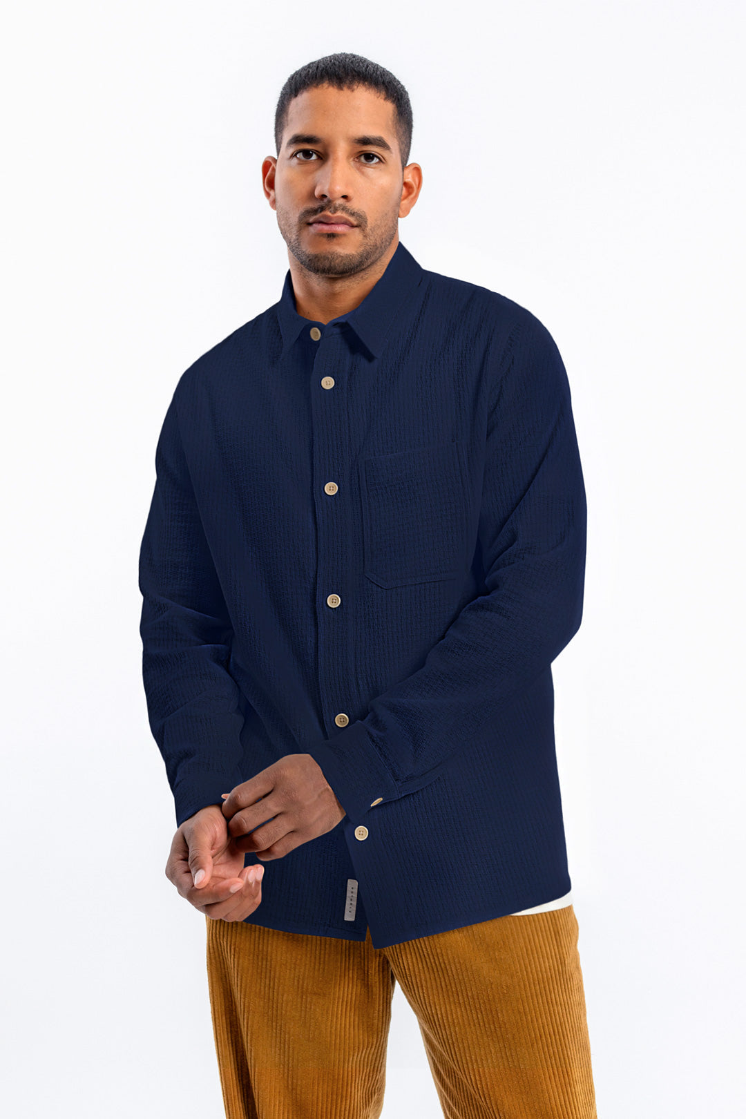 Chemise en sergé de coton bio | Marine "casual shirt navy"