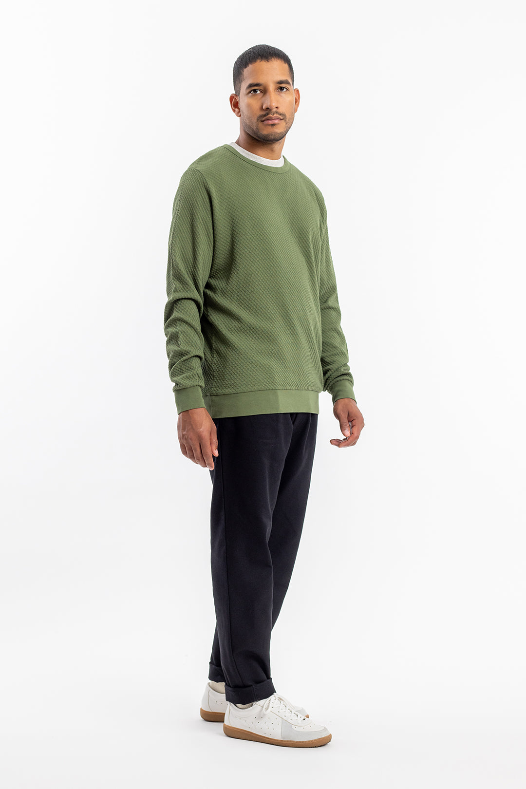 Pull texturé en coton bio | vert "waffle sweatshirt forest green"