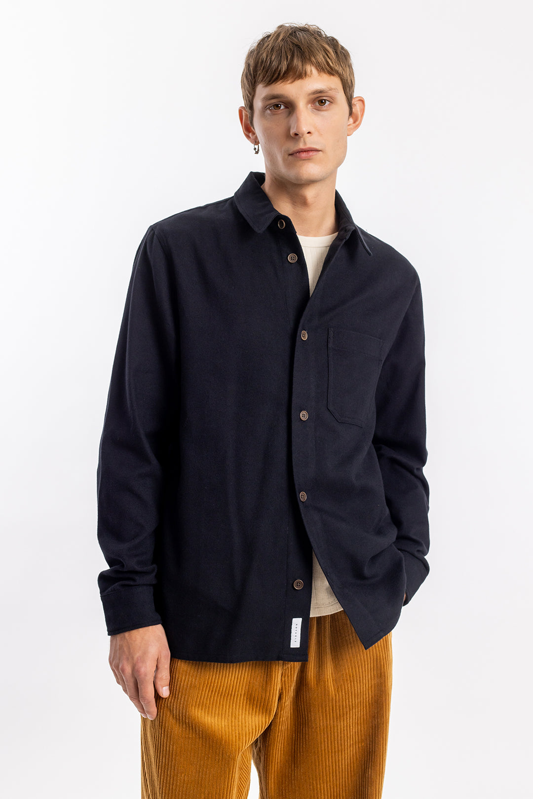 Chemise droite flanelle en coton bio | noir "flannel casual shirt black"