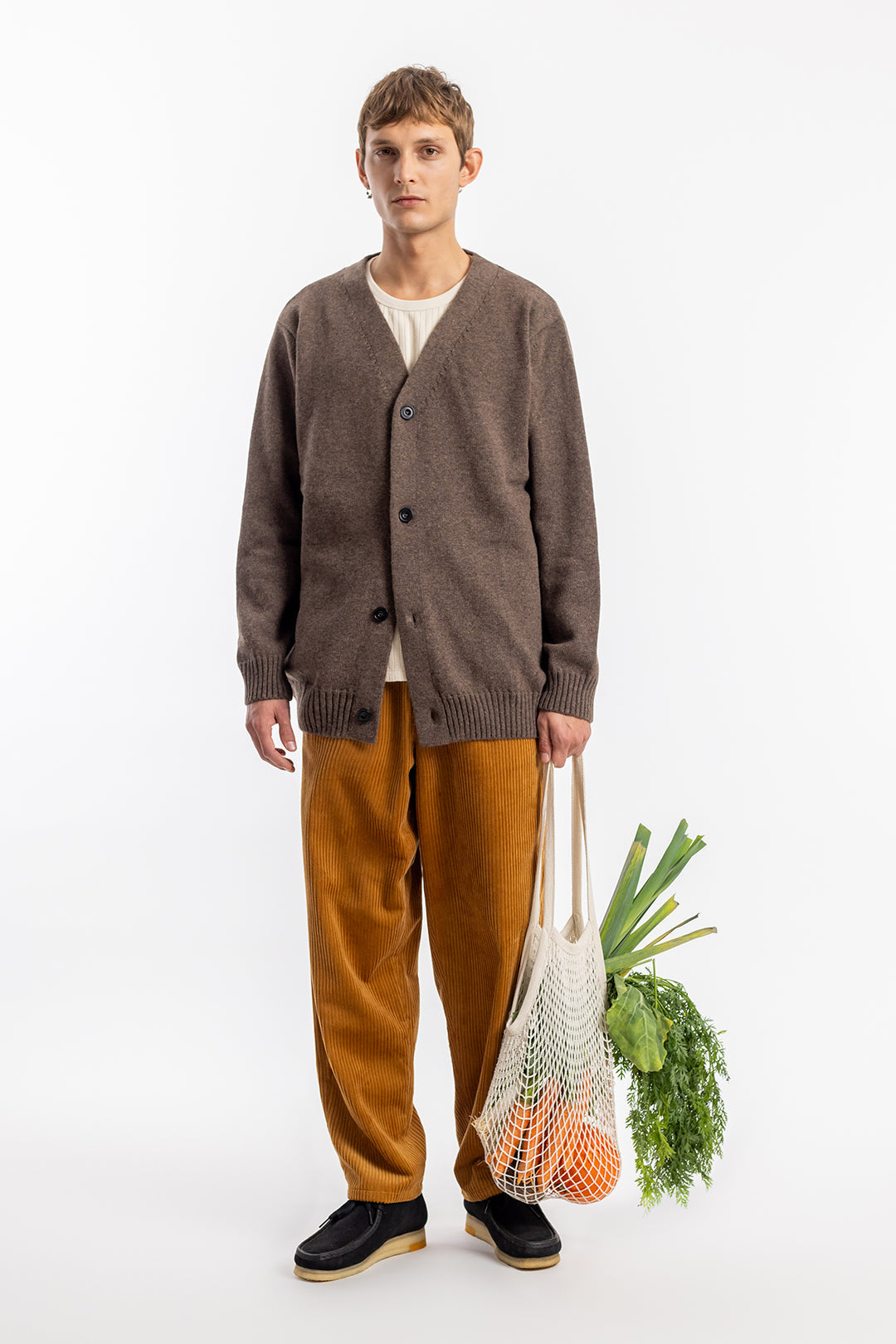 gilet en laine recyclée | marron "knit cardigan rosewood"