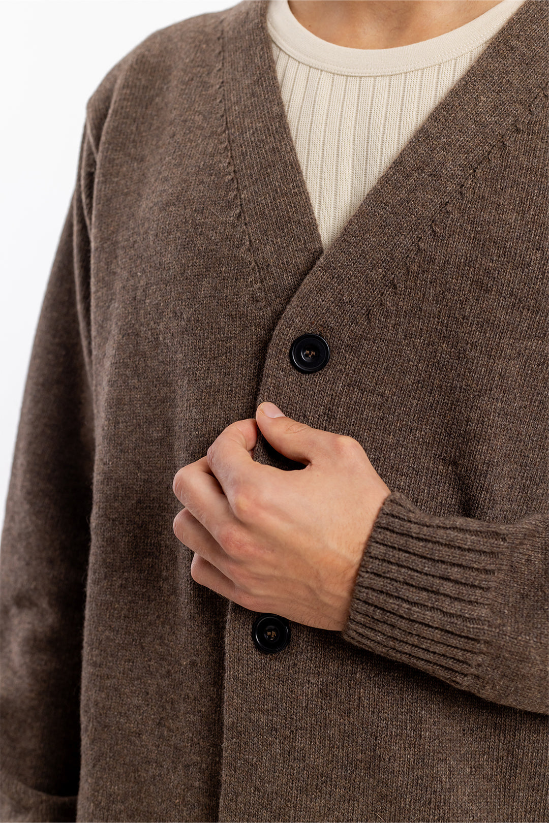 gilet en laine recyclée | marron "knit cardigan rosewood"