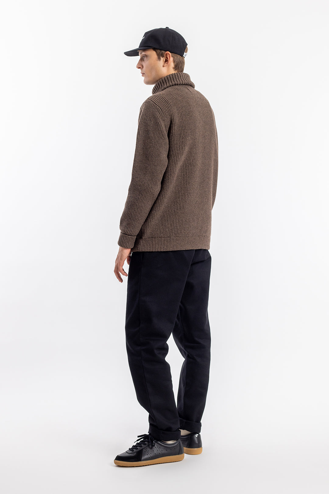 pull maille col zippé en laine recyclée | marron "knit troyer rosewood"