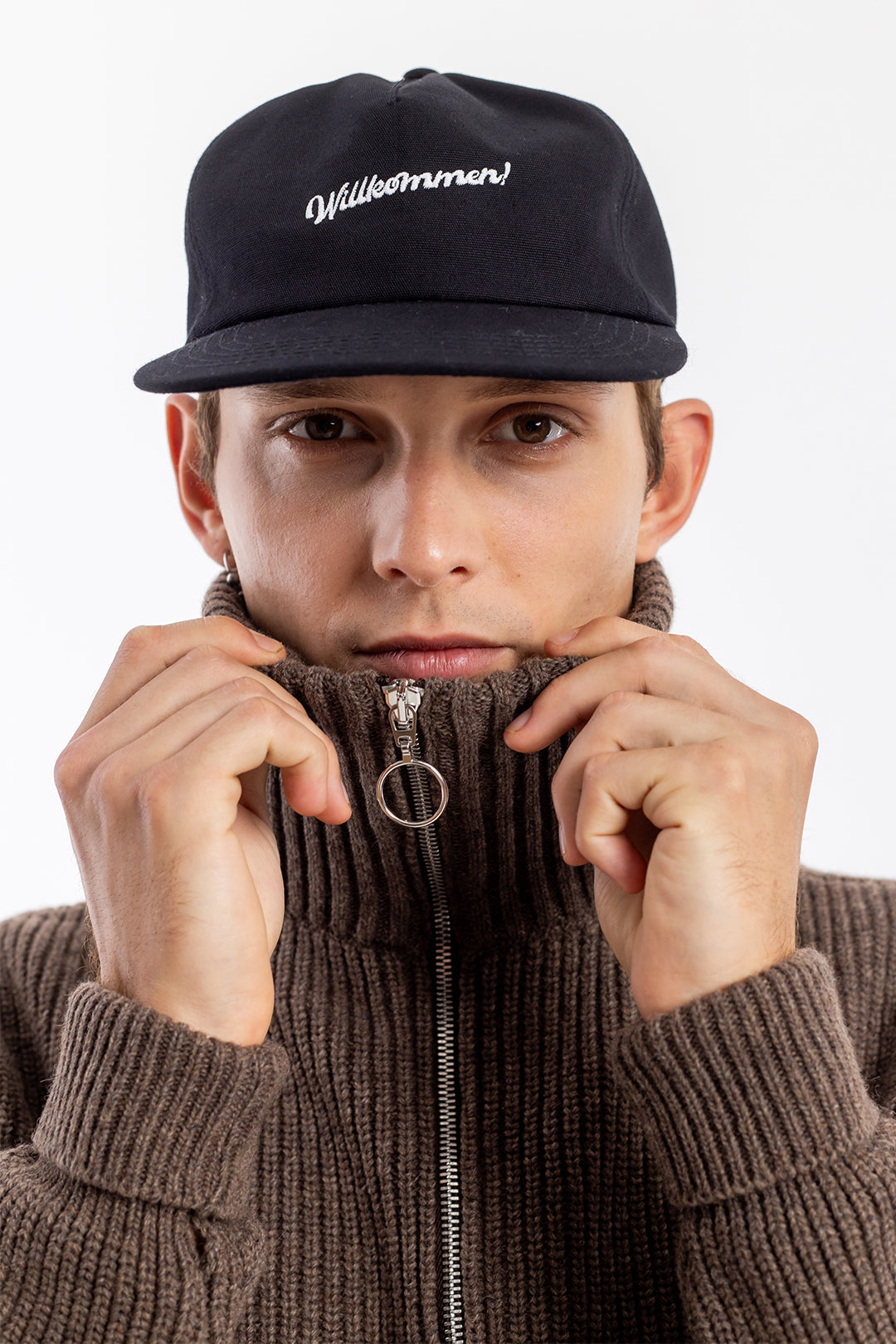 pull maille col zippé en laine recyclée | marron "knit troyer rosewood"