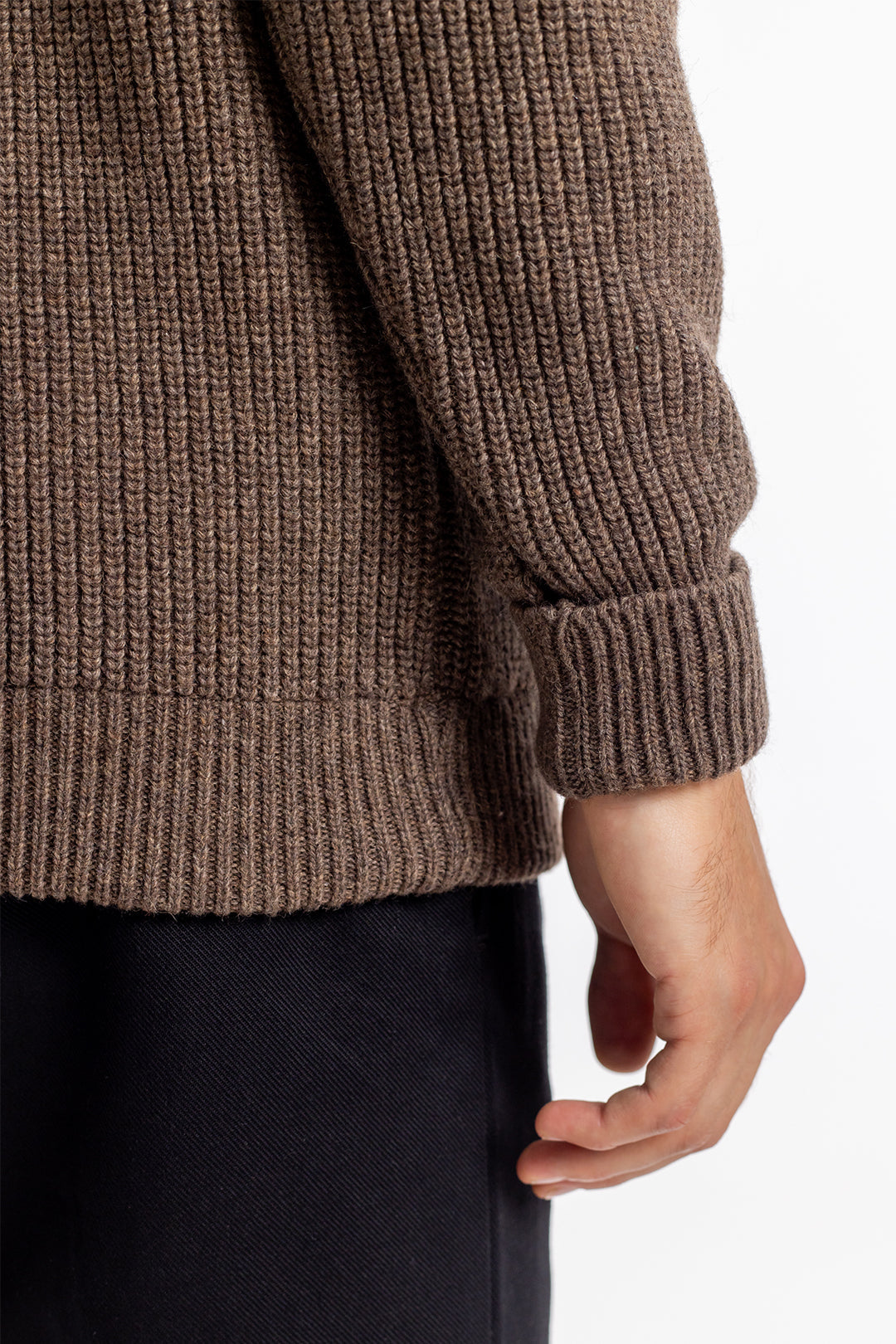 pull maille col zippé en laine recyclée | marron "knit troyer rosewood"