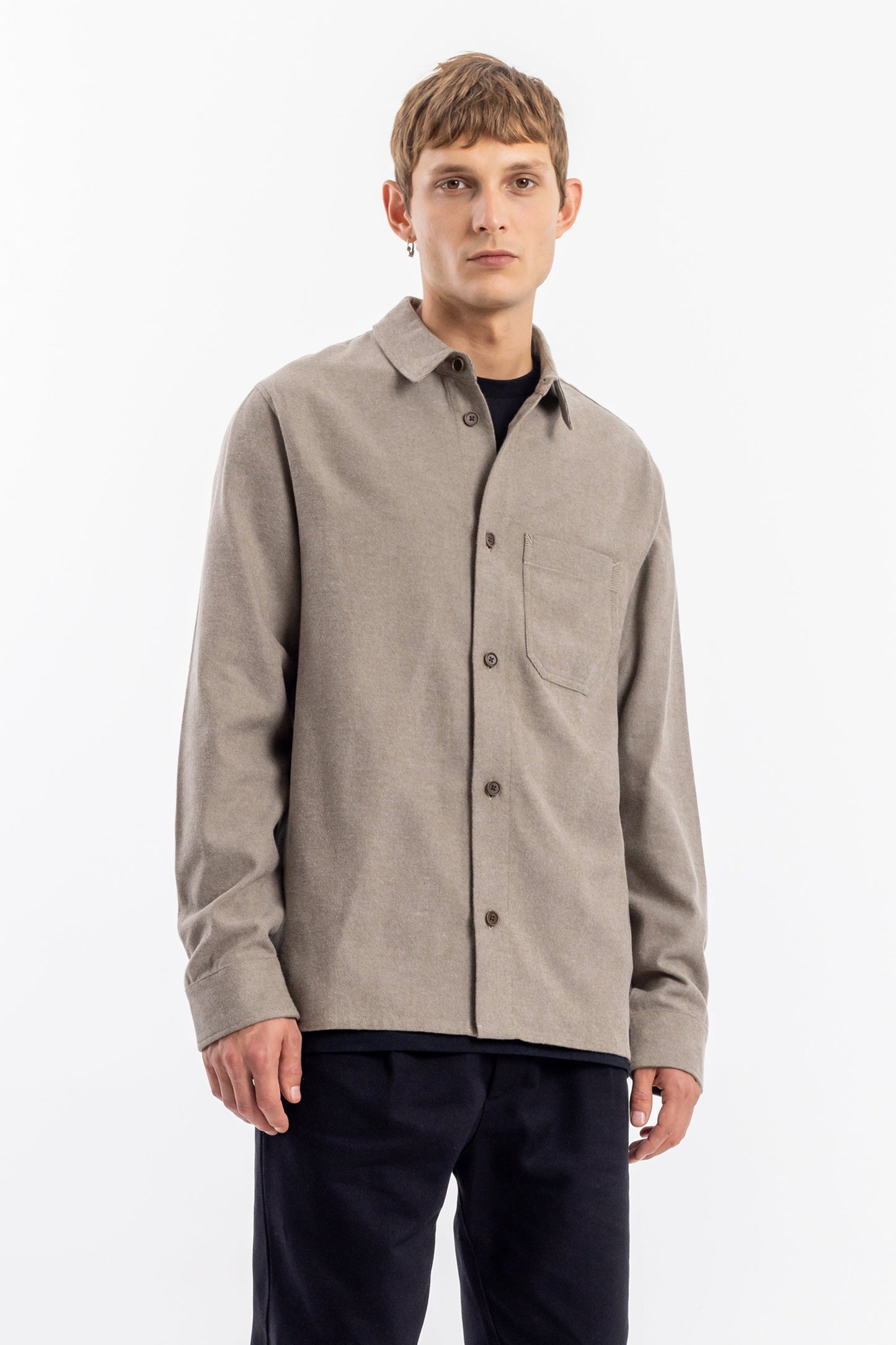 Chemise droite flanelle en coton bio | marron "flannel casual shirt brown speckle"