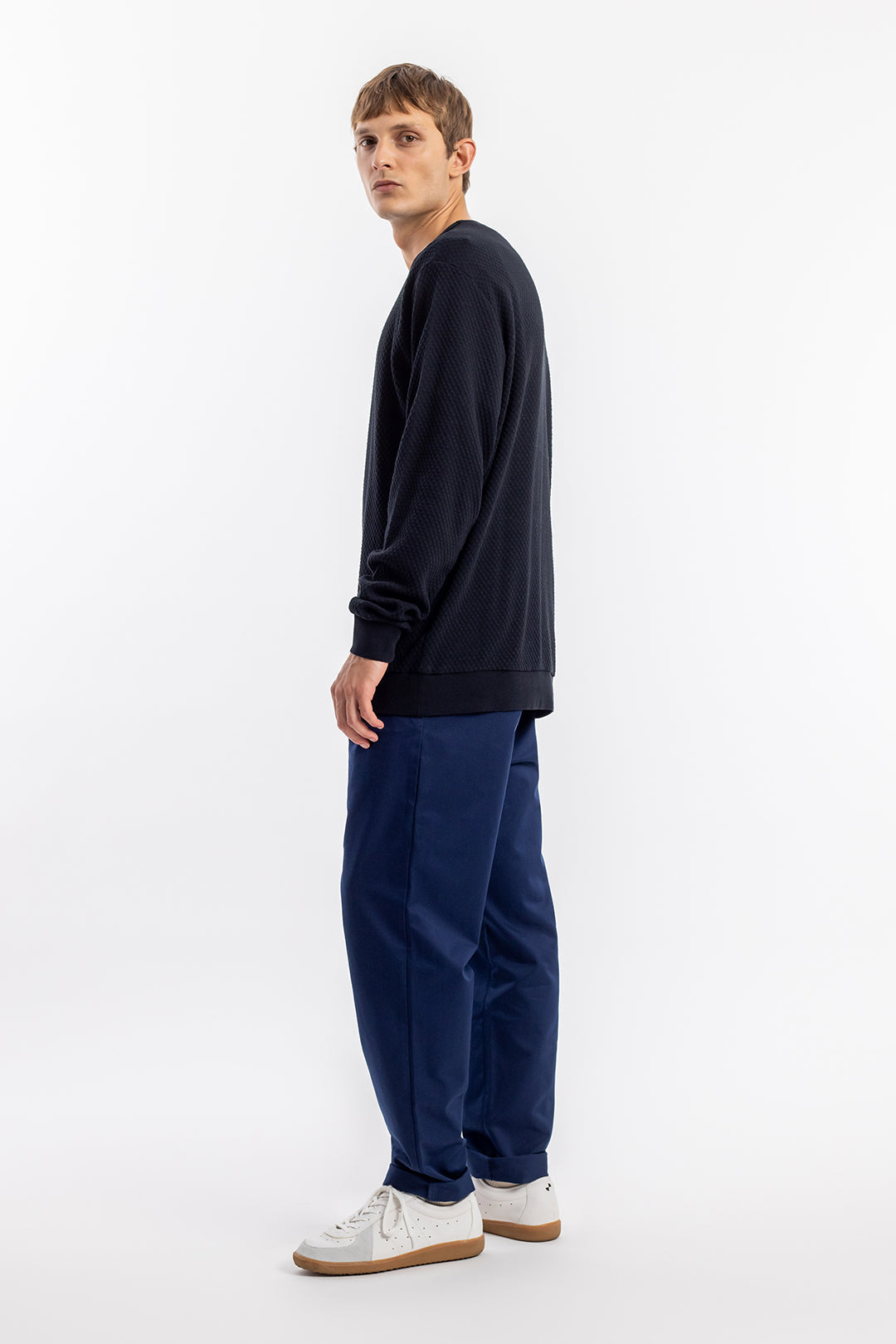 Pull texturé en coton bio | noir "waffle sweatshirt black"