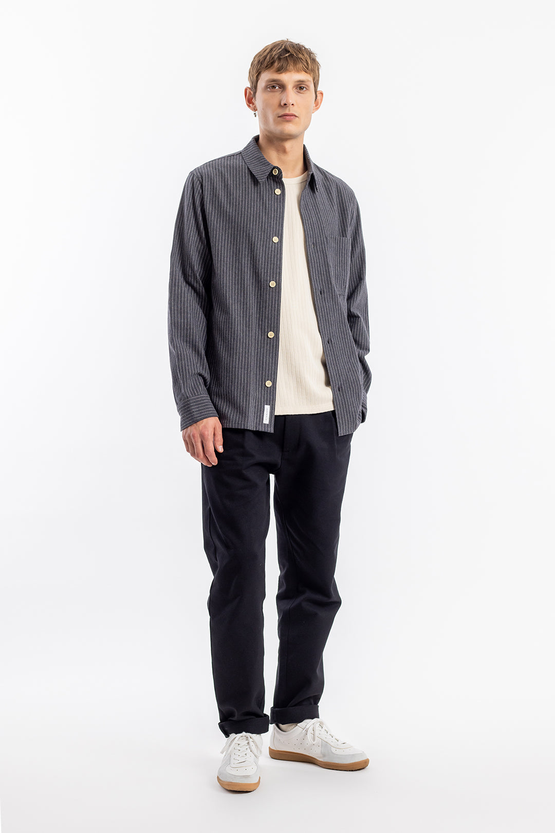 Chemise droite en coton bio | rayée grise "casual shirt charcoal pinstripe"