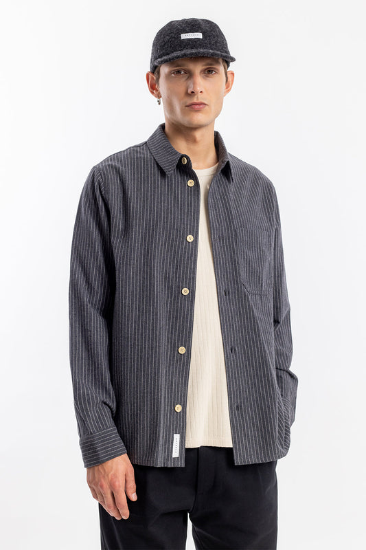 Chemise droite en coton bio | rayée grise "casual shirt charcoal pinstripe"