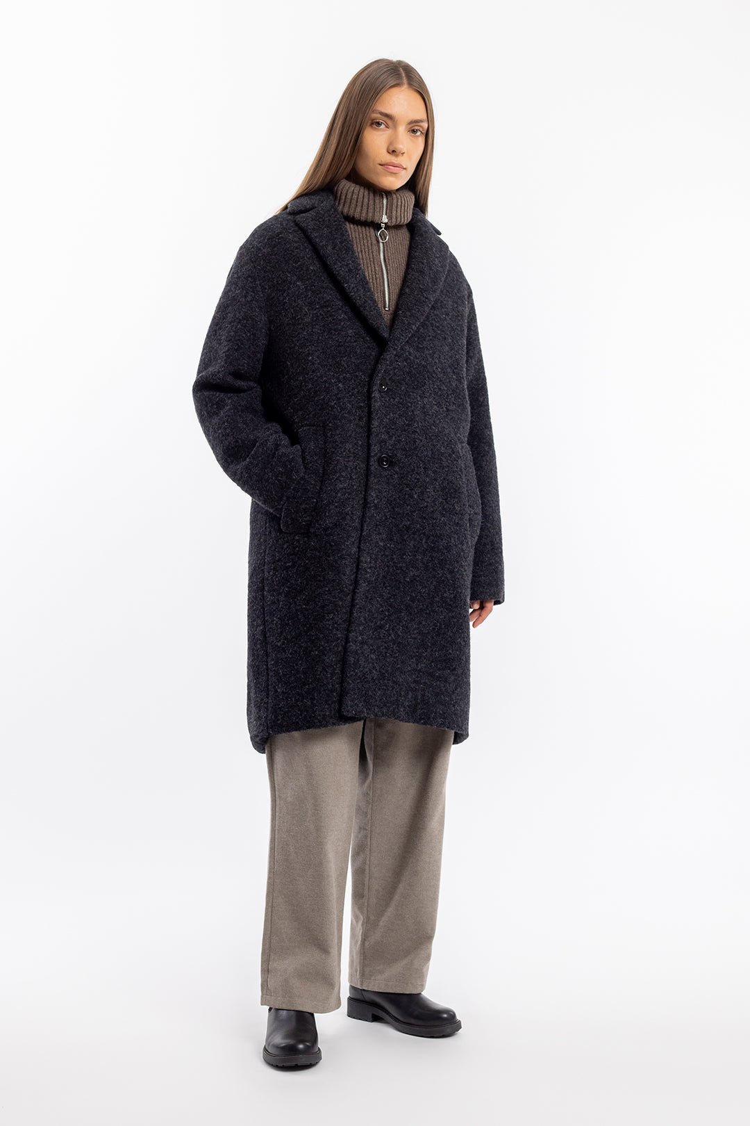 Manteau long en laine et coton bio | gris anthracite "wool formal overcoat anthracite"