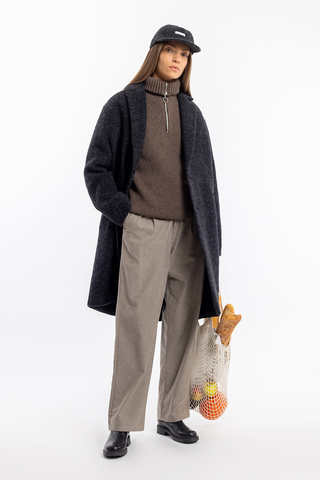 Manteau long en laine et coton bio | gris anthracite "wool formal overcoat anthracite"