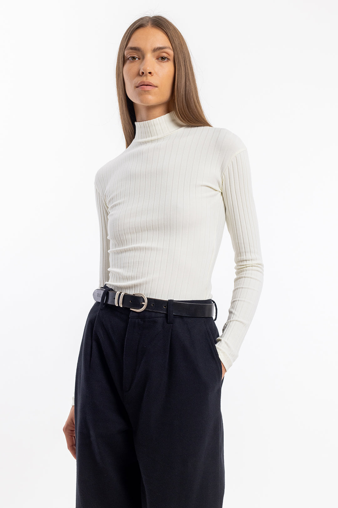 T-shirt manches longues col haut en coton bio | écru "longsleeve mockneck t-shirt off-white"