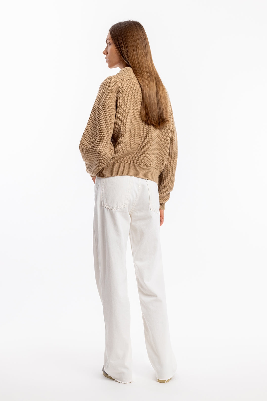pull maille en laine recyclée | camel "women's knit sweater oatmeal"