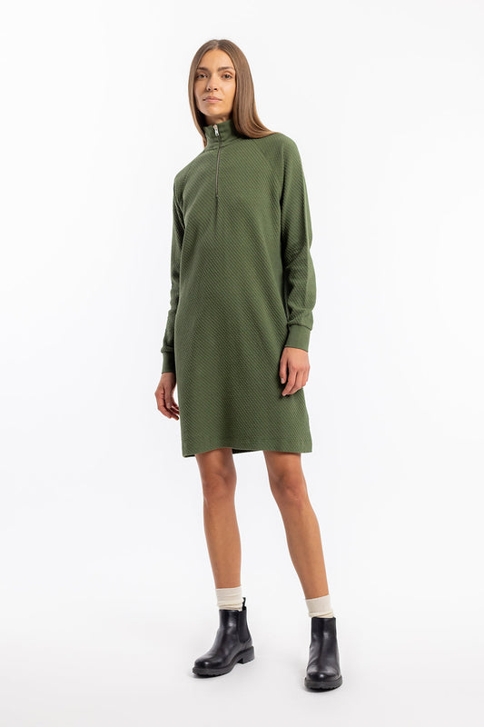 robe pull zippé en coton bio | vert "half zip waffle dress forest green"