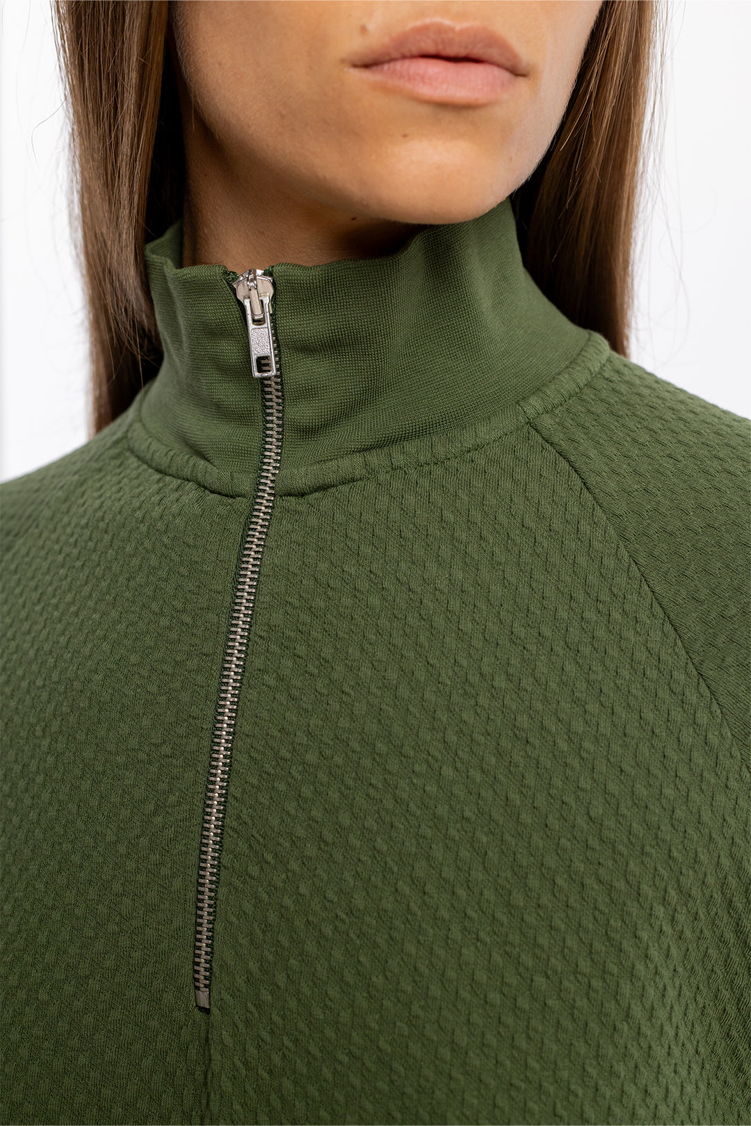 robe pull zippé en coton bio | vert "half zip waffle dress forest green"