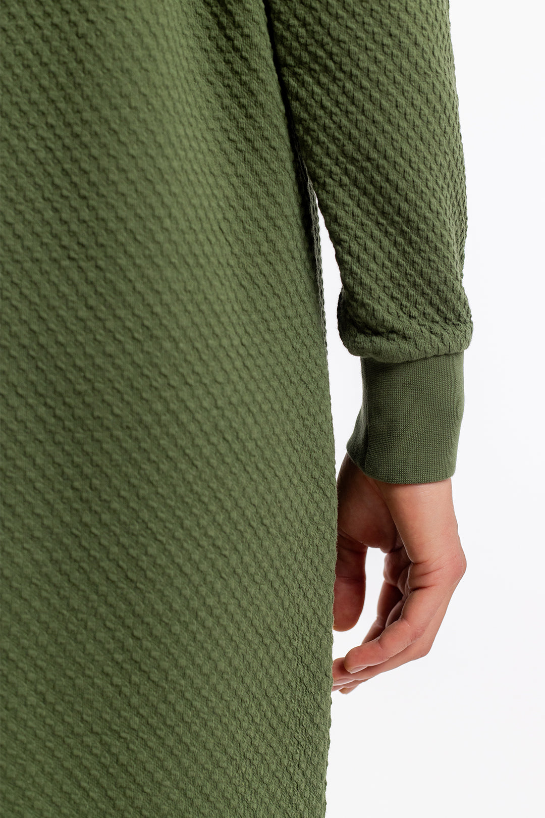 robe pull zippé en coton bio | vert "half zip waffle dress forest green"