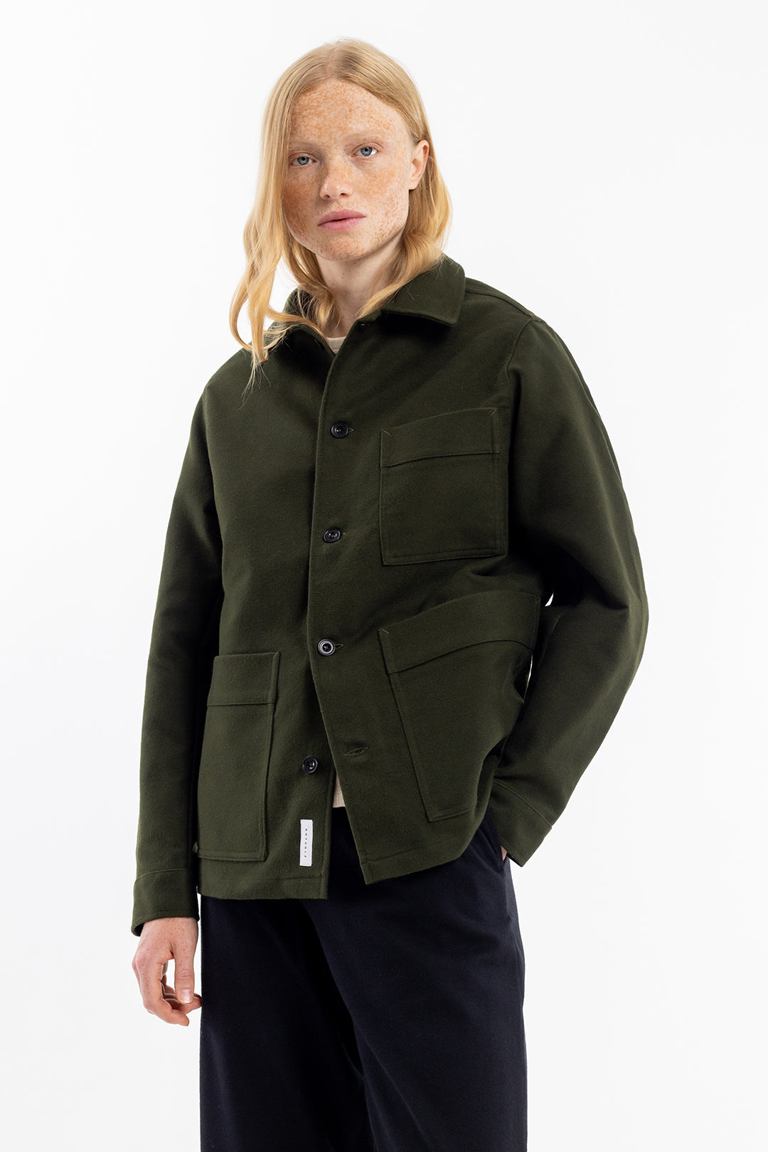 Veste workwear en coton bio | kaki "moleskin overjacket olive"