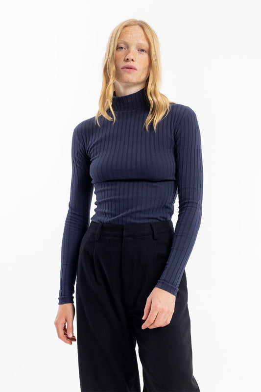 T-shirt manches longues col haut en coton bio | marine "longsleeve mockneck t-shirt"