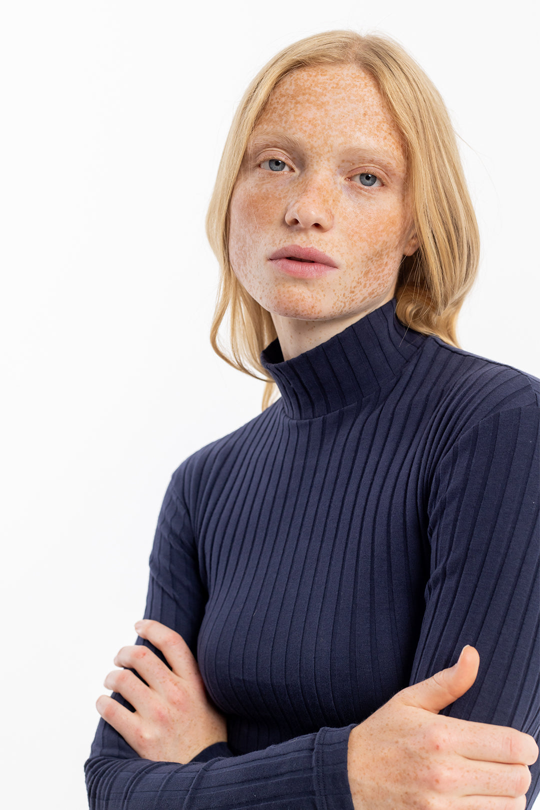 T-shirt manches longues col haut en coton bio | marine "longsleeve mockneck t-shirt"