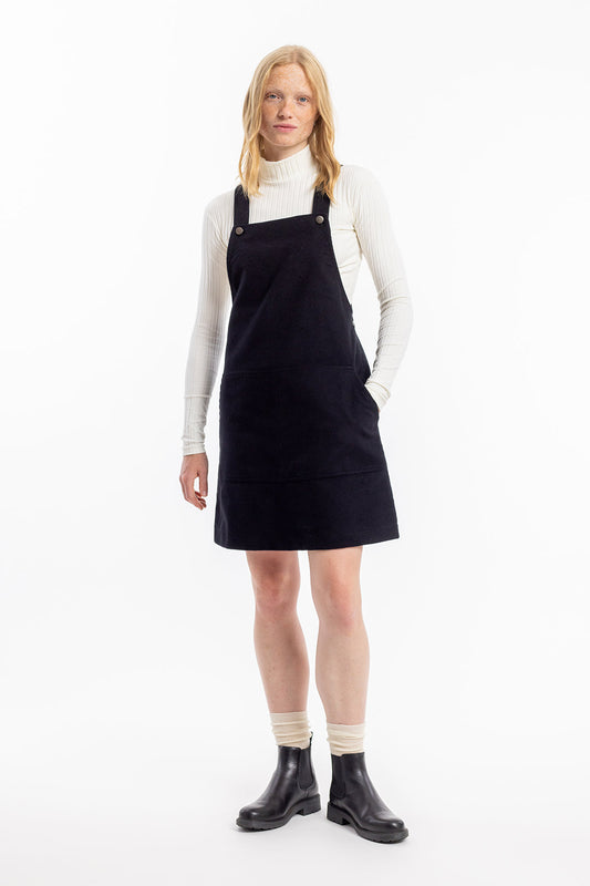 Robe salopette velours en coton bio | noir "dungaree dress black moleskin"