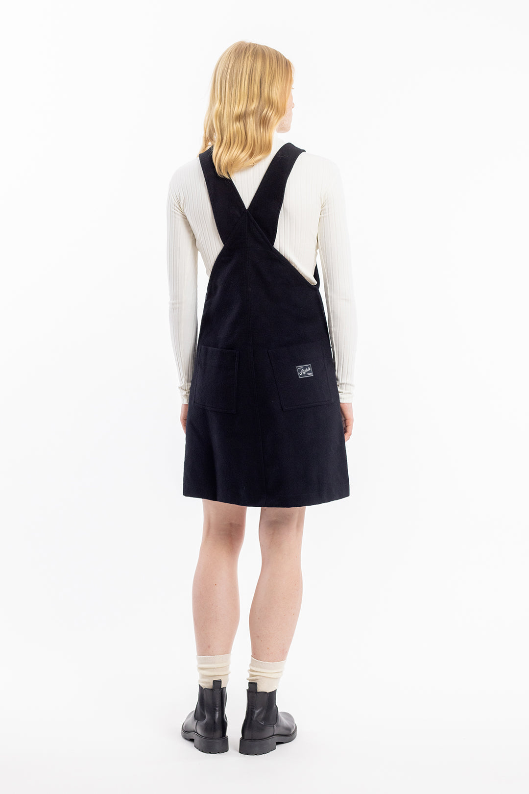 Robe salopette velours en coton bio | noir "dungaree dress black moleskin"