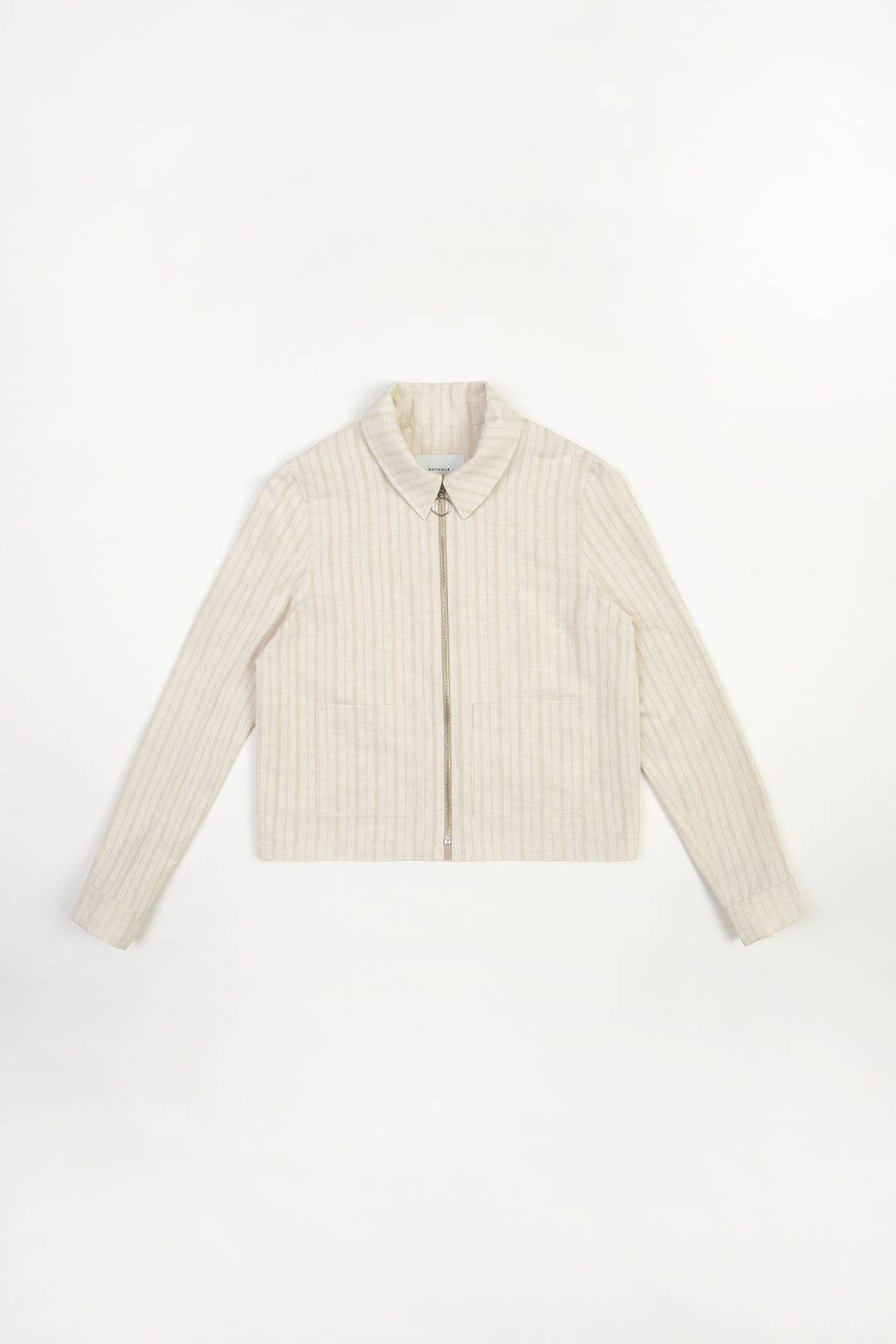 Veste zippée en coton bio et lin | écru rayée "boxy jacket natural stripe"