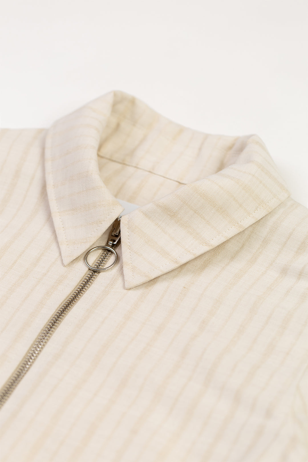 Veste zippée en coton bio et lin | écru rayée "boxy jacket natural stripe"