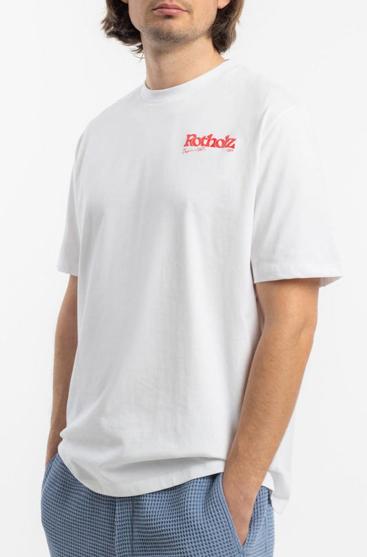 T-shirt en coton bio | blanc avec imprimé "retro logo t-shirt classic white"