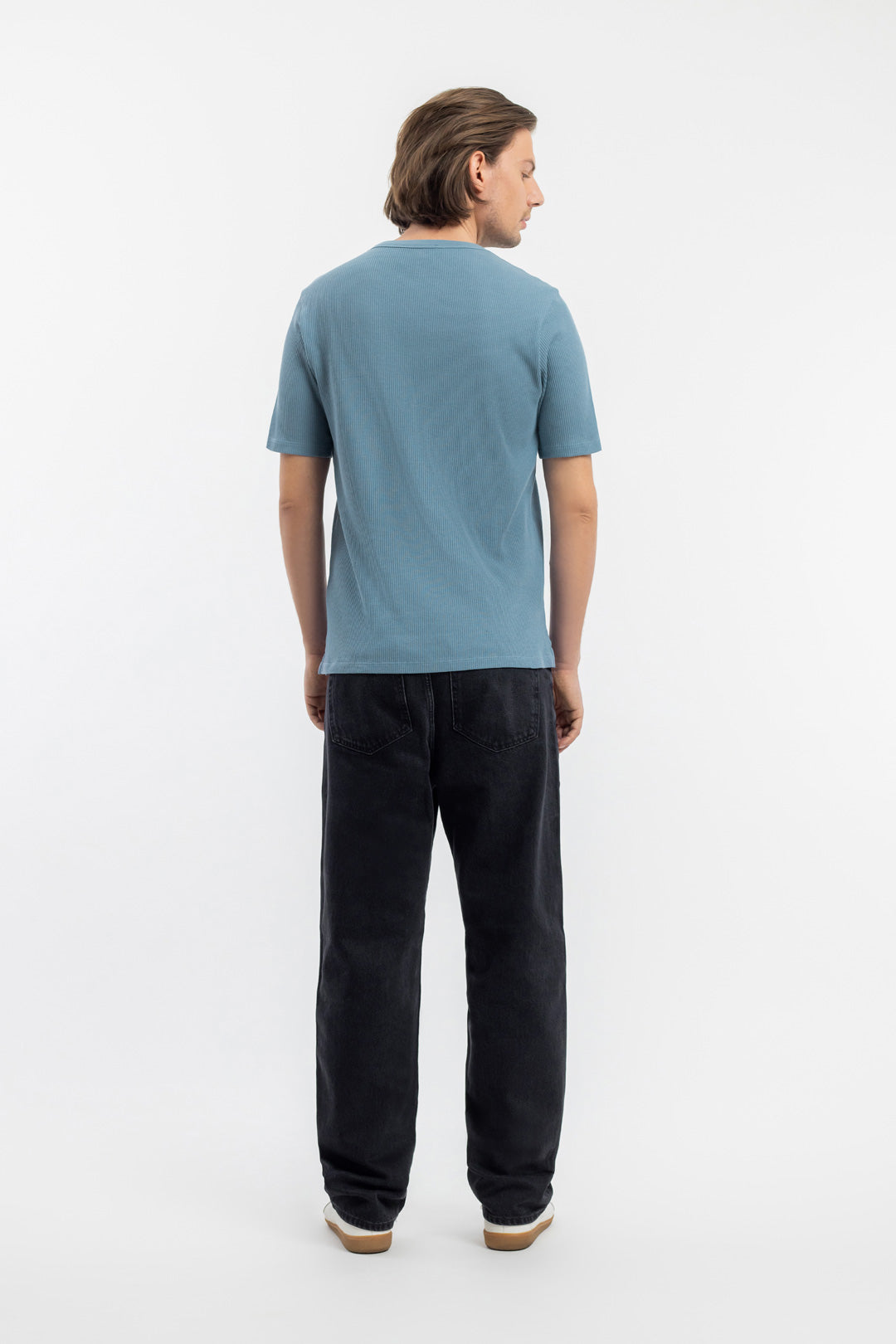 T-shirt en maille de coton bio | bleu "waffle t-shirt stone blue"