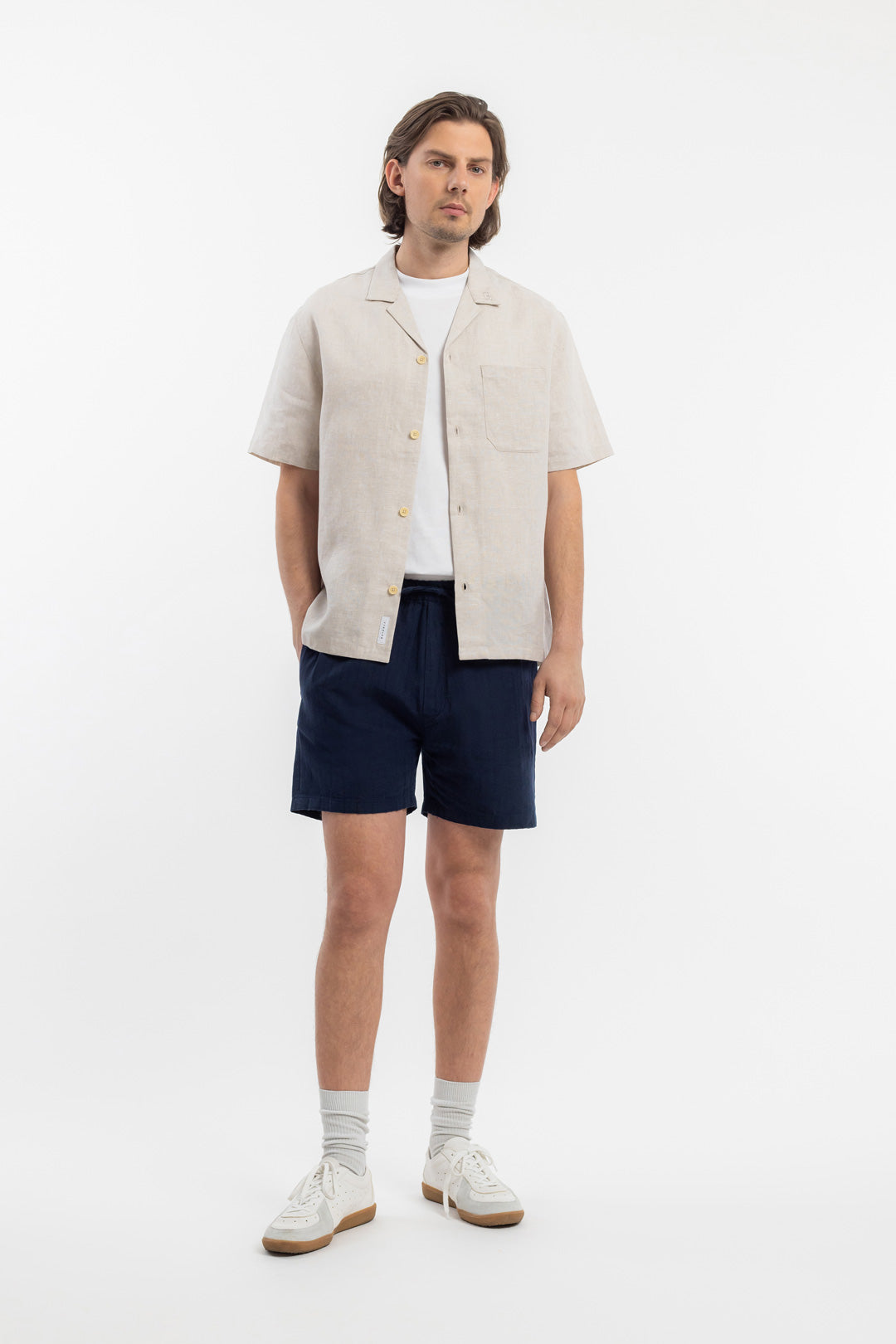 Chemisette en coton bio et lin | écru "bowling shirt nature white"