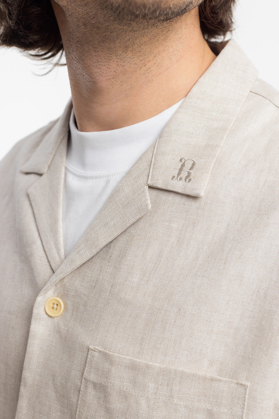 Chemisette en coton bio et lin | écru "bowling shirt nature white"