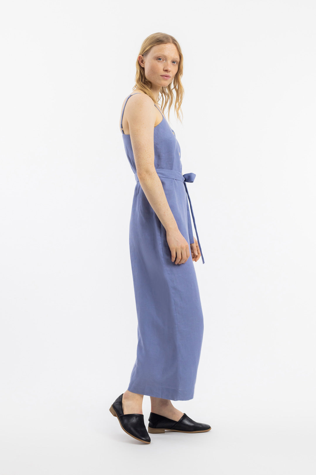 Combinaison en coton bio et lin | bleu "relaxed jumpsuit stone blue"