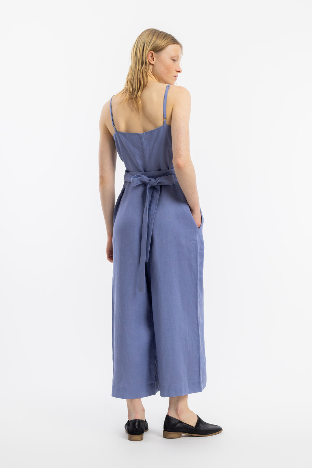 Combinaison en coton bio et lin | bleu "relaxed jumpsuit stone blue"