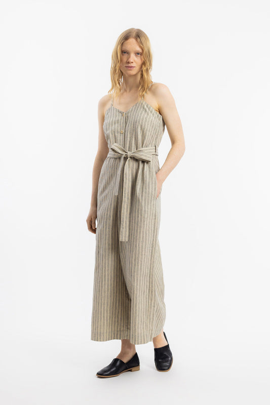 Combinaison en coton bio et lin | rayée grise "relaxed jumpsuit heavy pinstripe"