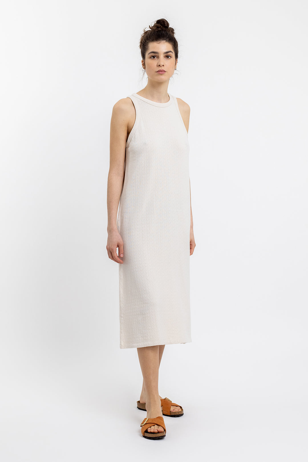 Robe longue écrue en maille de coton bio - knit summer off-white